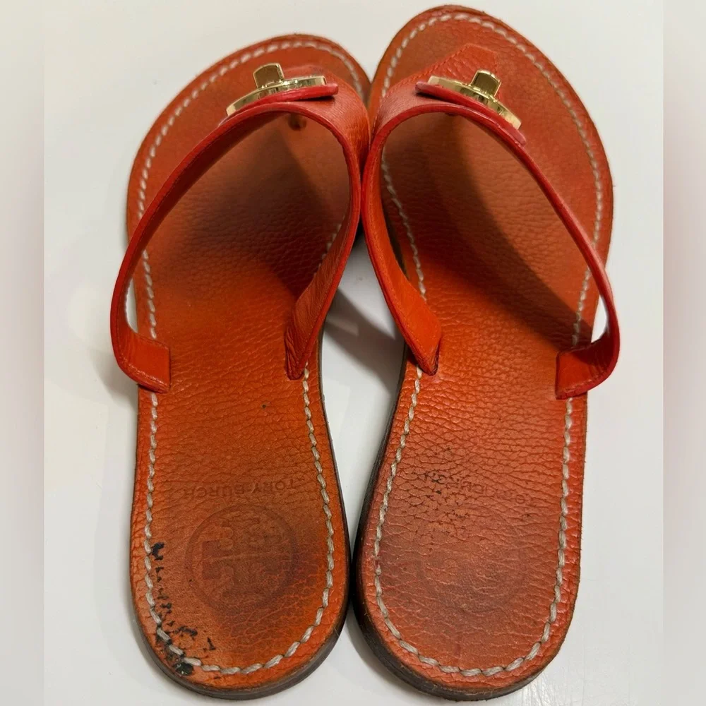 Tory Burch Womens Flat Thong Sandals,‎ Flame Red, Size 7.5, Made in Brazil